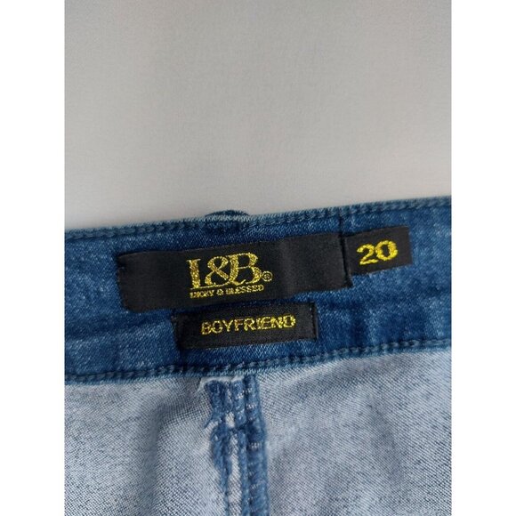 L & B Lucky & Blessed Womens Boyfriend Jeans 20 Denim Stretch Aztec Stripe Front - Picture 9 of 16